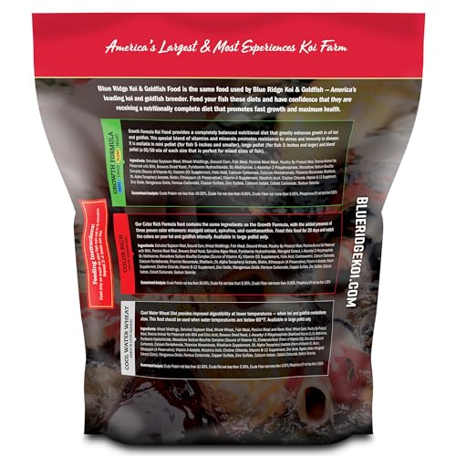 Blue Ridge Koi Fish Food 5lb - Koi Food 3/16” Large Growth Formula, Goldfish Food, Premium Fish Food for Ponds, Ponds Fish Food, Koi Food Fall and Winter Fish Food, Floating Pond Pellets