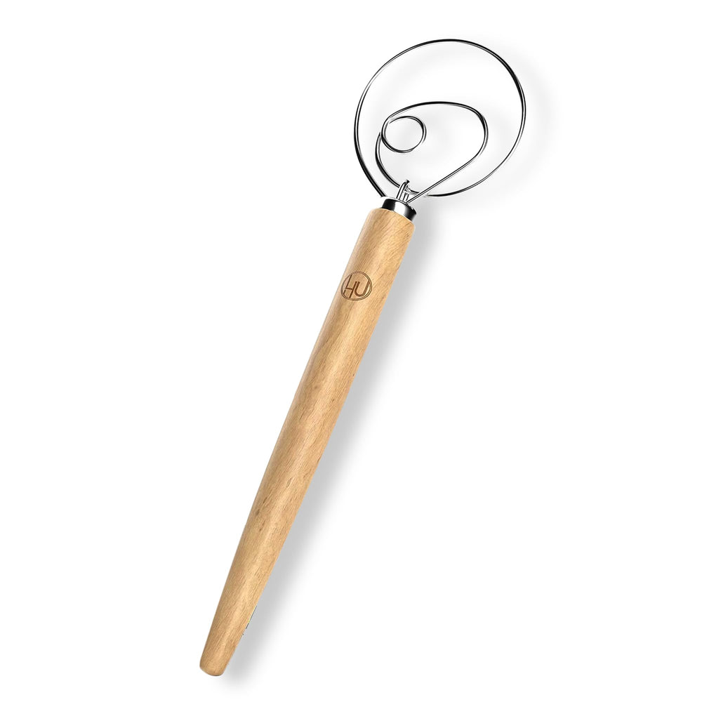 Premium Original Danish Dutch Whisk for Better Batter and Bread Dough Recipes, Stainless Steel/Beechwood, Includes Cleaning Brush, Large, 13.5 L