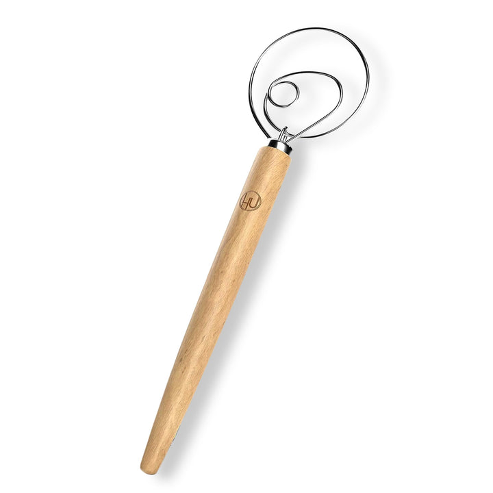 Premium Original Danish Dutch Whisk for Better Batter and Bread Dough Recipes, Stainless Steel/Beechwood, Includes Cleaning Brush, Large, 13.5 L