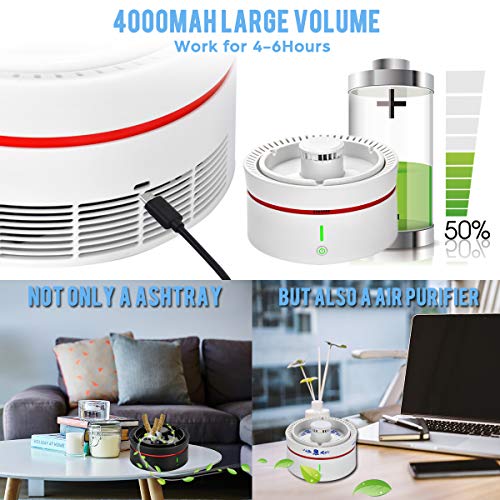 Smokeless Ashtray with LED Battery Indicator Rechargeable for Home, Office, Car(Black)