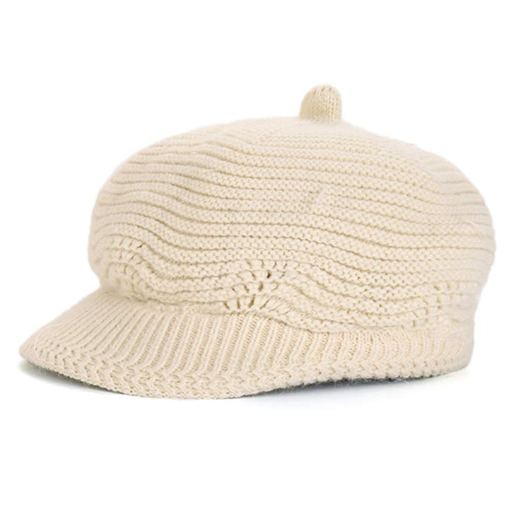 Women&#39;s Winter Hat Slouchy Cable Knit Visor Beanie Crochet Newsboy Beret Hats Warm Snow Ski Skull Cap with Brim Beige