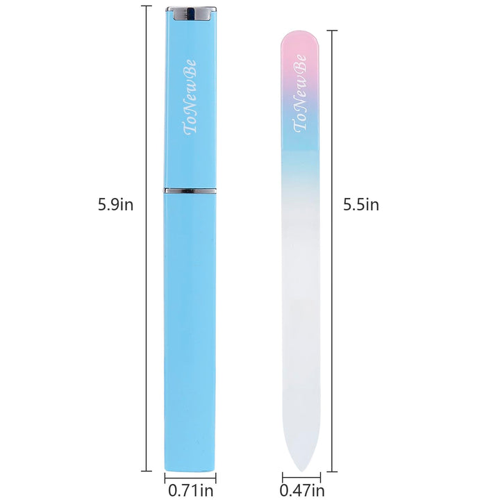 Glass Nail File in Case, Crystal Nail File, Glass Fingernail File, Czech Glass File, Double-Sided Etched Glass Nail File for Nail Art &amp; Nail Care, Christmas Gifts Stocking Stuffers (Pink-Blue)