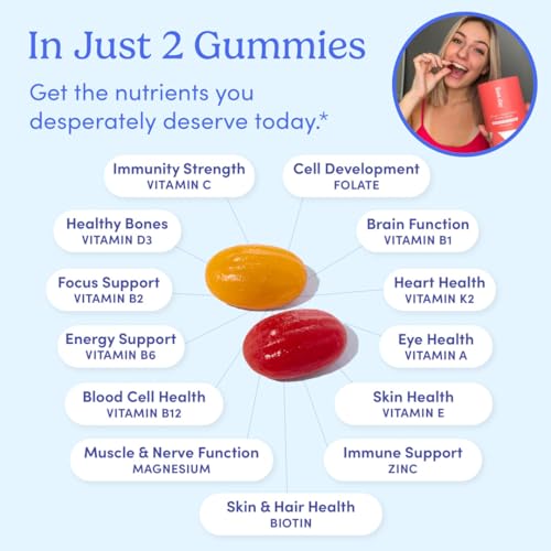 Multivitamin for Women - Daily Womens Multivitamin Gummies - Vitamin A C D E B12, Magnesium, Zinc, Biotin – Vegan, Gluten Free Womens Vitamins - Hair Growth, Skin, Energy – 30 Day Supply