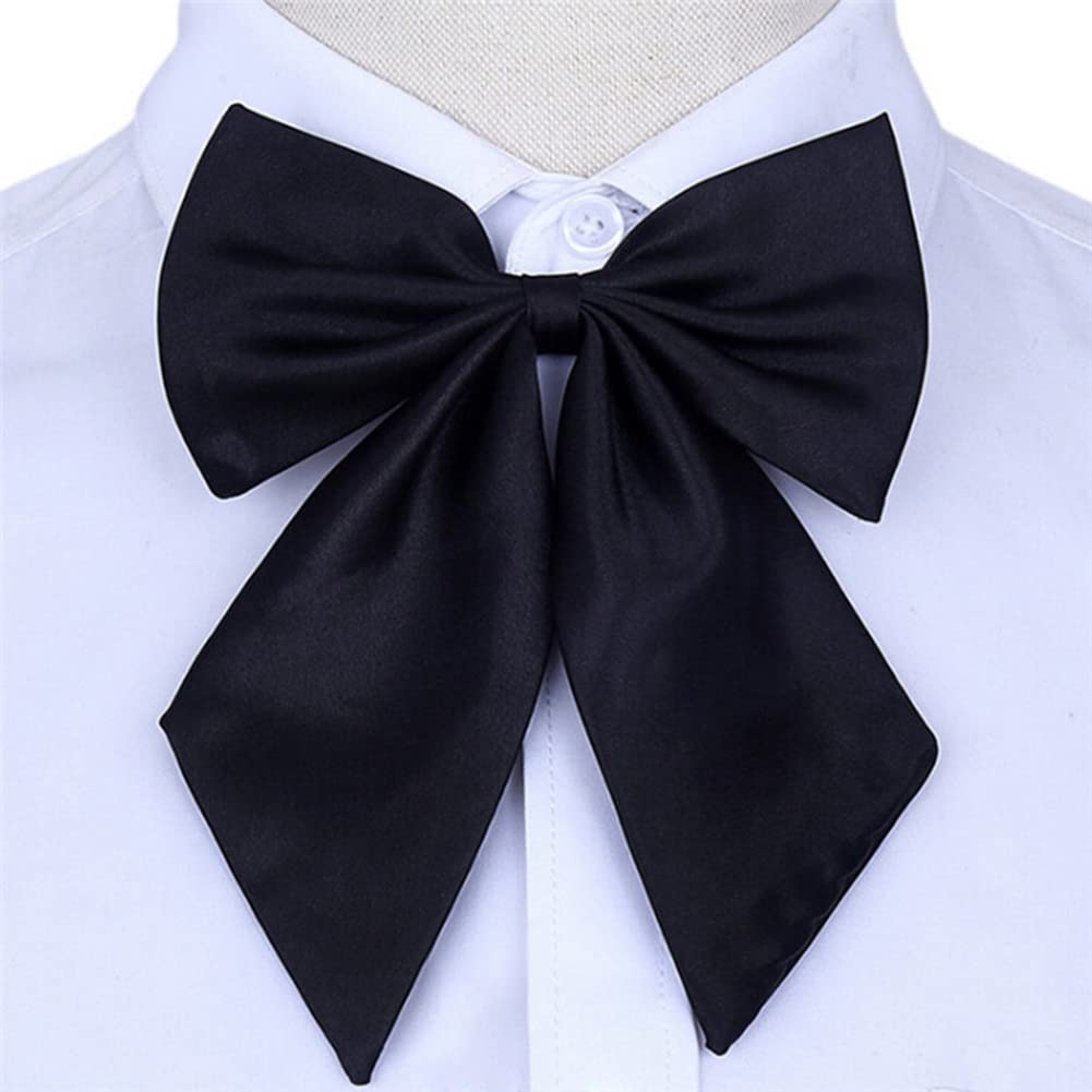 Adjustable Pre-tied Bow Tie Solid Color Bowties for Women ties,Black