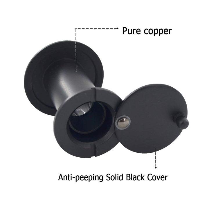 Door Viewer Peephole, Solid Brass 200-degree Door Viewer with Heavy Duty Rotating Privacy Cover for 1-3/8 to 2-1/6 Doors for Home Office Hotel (Black)