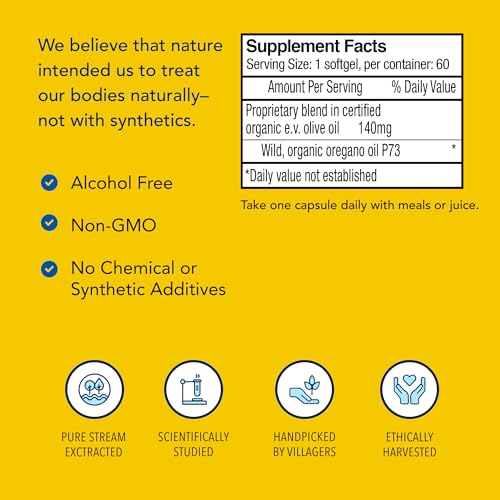 NORTH AMERICAN HERB &amp; SPICE Oreganol P73-60 Gelcaps - Immune System Support - Unprocessed, Vegan Friendly Wild Oregano - Mediterranean Source - Non-GMO - 60 Servings