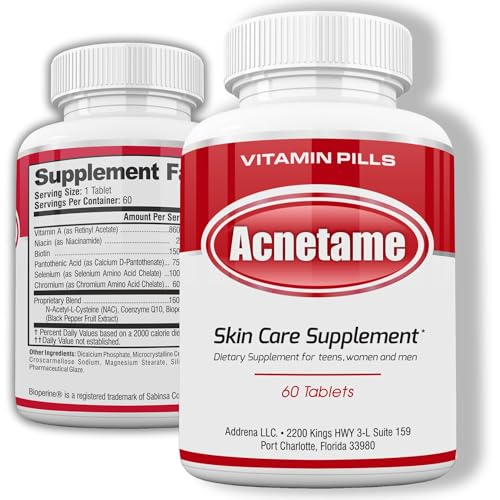 Acne Pills- Vitamin Supplements for Acne Treatment- Natural Clear Skin from Hormonal Cystic Pimples- Oily Skin Vitamins Pill for Women, Teen, Men, & Adults 60 Tablets