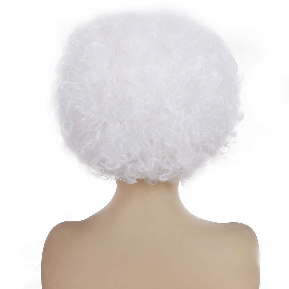 Unisex Short Afro Wig-12 Kinky Curly Synthetic Halloween Party Costume Hippie 70s Disco Cosplay Hair Wigs (white)