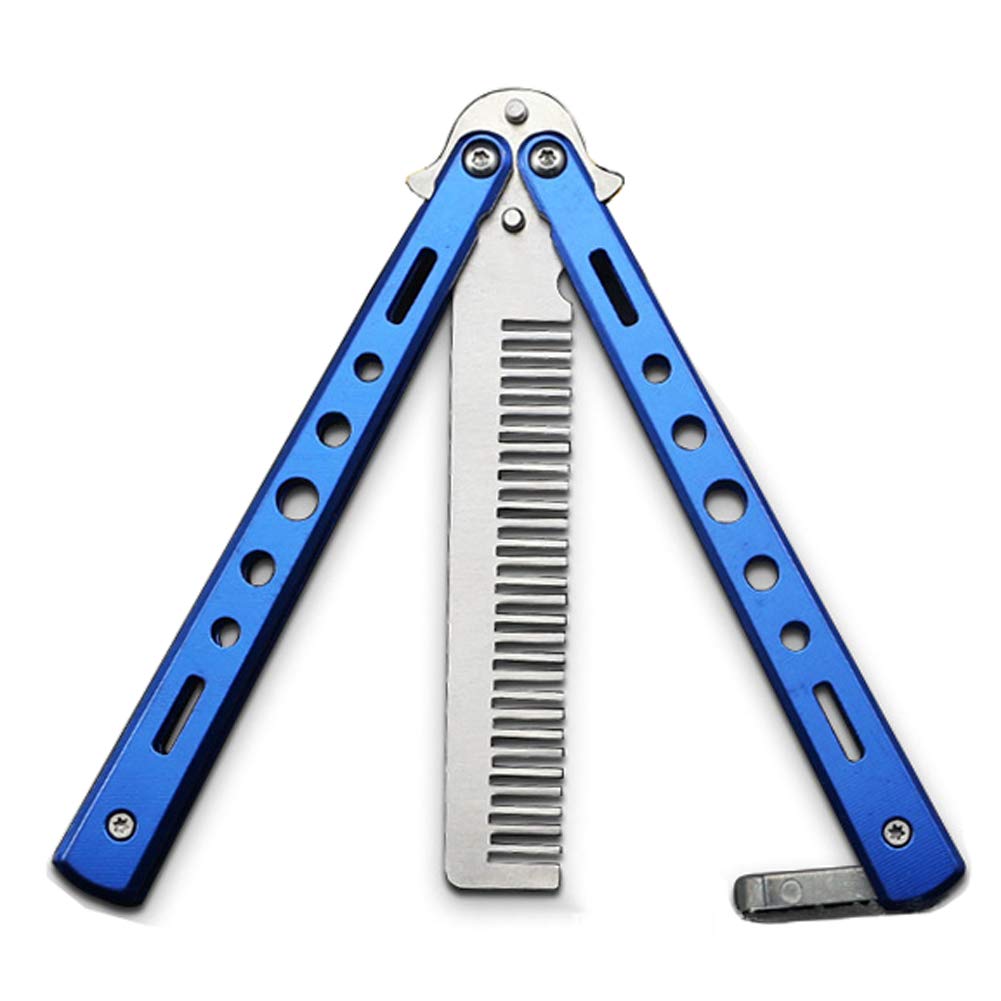 Butterfly Knife Trainning Practice Comb Unsharpened Blade, Valentine&#39;s Day present (Blue-Comb)