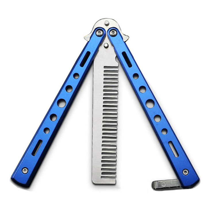 Butterfly Knife Trainning Practice Comb Unsharpened Blade, Valentine&#39;s Day present (Blue-Comb)