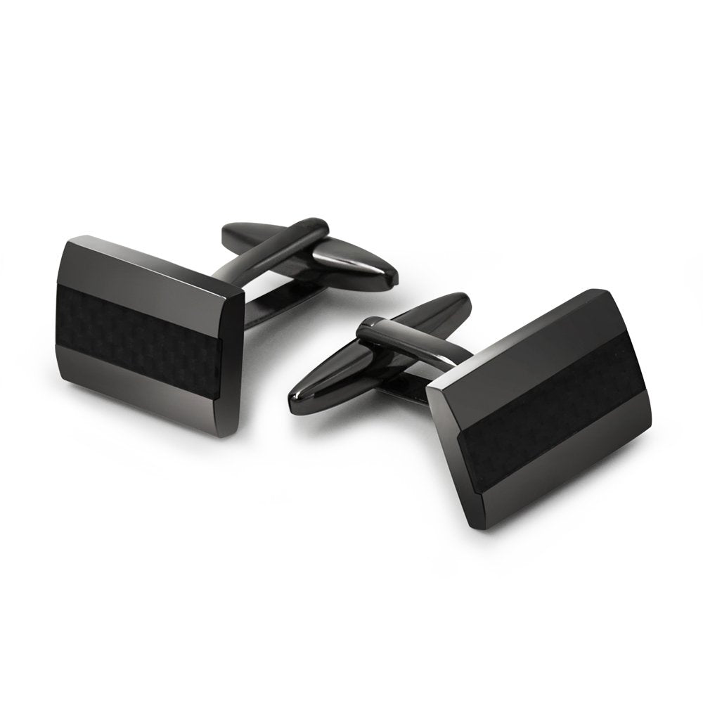 Handcrafted Carbon Fiber Cufflinks Rhodium Plated Cuff Links Set Business Christmas Gift
