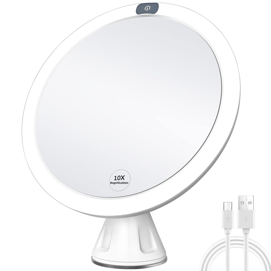 Upgraded 9 Rechargeable 10x Magnifying Makeup Mirror with Lights, Dimmable Lighted Vanity Mirror with Magnification and A Large Suction Cup, Touch Button, 360 Degree Rotation