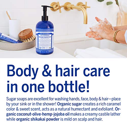 Dr. Bronner&#39;s - Organic Sugar Soap (Peppermint, 24 Ounce) - Made with Organic Oils, Sugar &amp; Shikakai Powder, 4-in-1 Uses: Hands, Body, Face &amp; Hair, Cleanses, Moisturizes &amp; Nourishes, Vegan