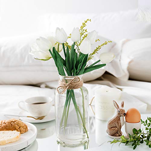 30pcs Artificial Tulips Flowers Fake Latex Tulip Stems - Real Touch Faux White Tulips Flower for Easter Spring Wedding Bouquet Centerpiece Floral Arrangement Cemetery Table Decor