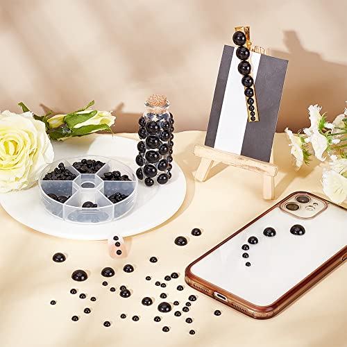 Black Flat Backed Pearls, 690pcs Half Round Pearl Beads 6 Sizes Pearl Cabochon for DIY Scrapbook Phone Case Wedding Decor Hair Nail Accessory Eye, 4/5/6/8/10/12mm