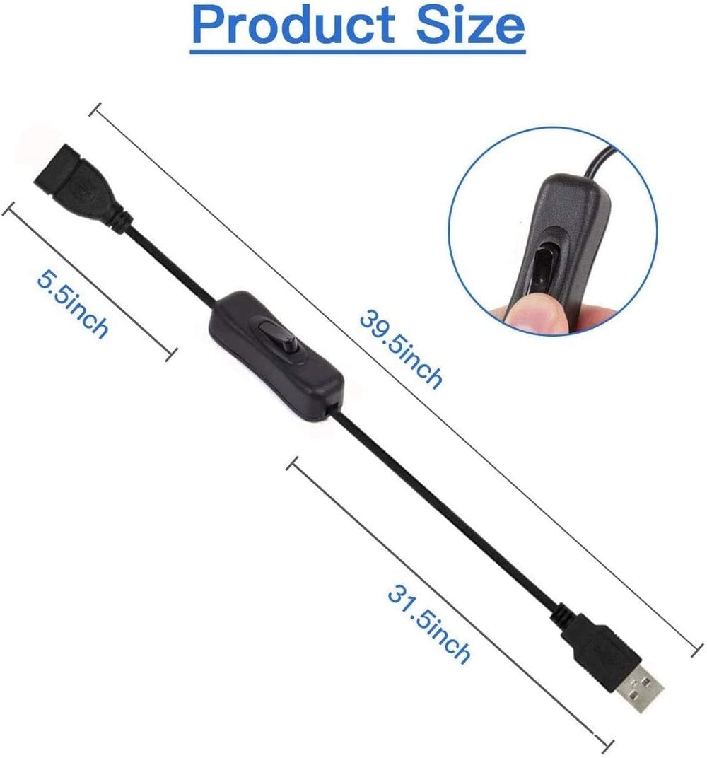 USB Extension Cable 2Pcs with ON/Off Switch USB Male to Female Cable Support for LED Desk Lamp, USB Fan, LED Strips etc(39.5inch)