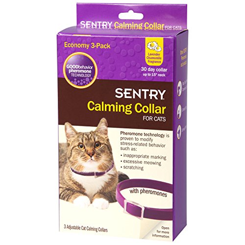 SENTRY Calming Collar for Cats, Up to 15-Inch Neck, Includes Three Cat Calming Collars, Lavender Chamomile Fragrance