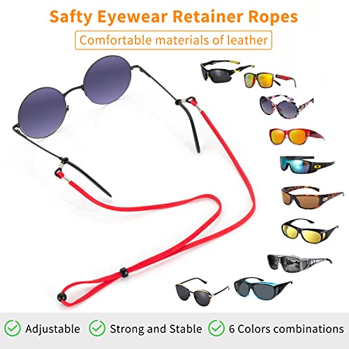 Adjustable Eyeglass Holder Straps, 6 Pcs Premium Leather Glasses Lanyards for Women, Men and Kids, Universal Sport Safety Eyewear Retainer for Sunglasses, Daily Glasses and Reading Glasses