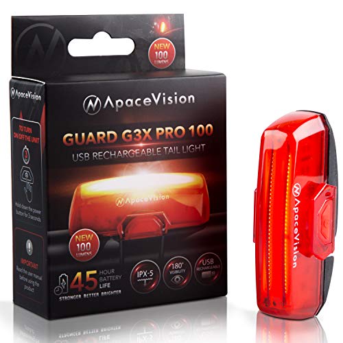 Bike Tail Light USB Rechargeable by Apace - Super Bright 100 Lumens LED Bicycle Rear Light Easily Clips on as a Red MTB Taillight for Optimum Cycling Safety