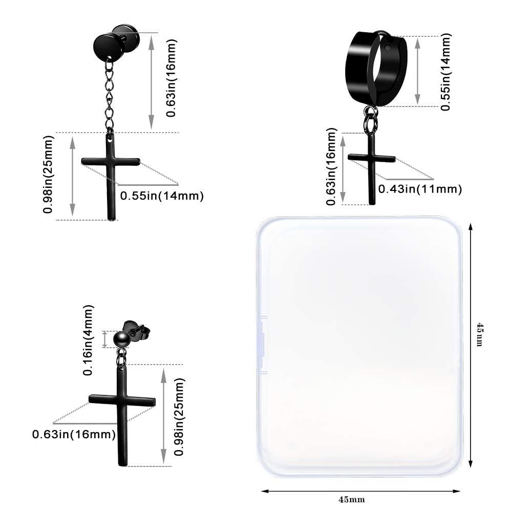 ONESING 15 Pairs Earrings for Men Black Stud Earrings M