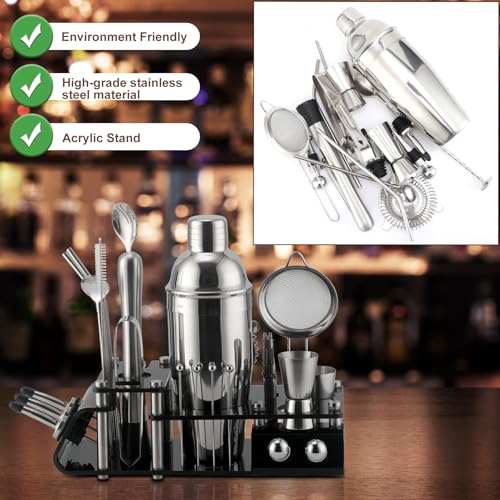 41-Piece Boston Bartender Kit,Cocktail Shaker Stainless Steel Bar Set,360 ° Rotating Display Stand,Strainer,Jigger,Mixing Spoon,Stainless Steel Gift Sets