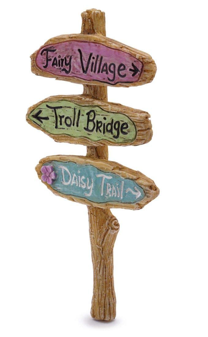 Fairy Village Sign Post Natural Brown 5 x 2 Resin Stone Collectible Figurine