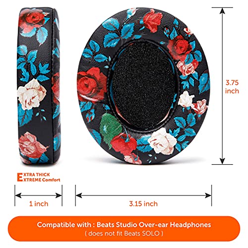Wicked Cushions Replacement Ear Pads for Beats Studio 2 &amp; 3 (B0501, B0500) Wired &amp; Wireless | Does NOT Fit Beats Solo | Softer PU Leather, Enhanced Foam &amp; Stronger Adhesive | Black Floral