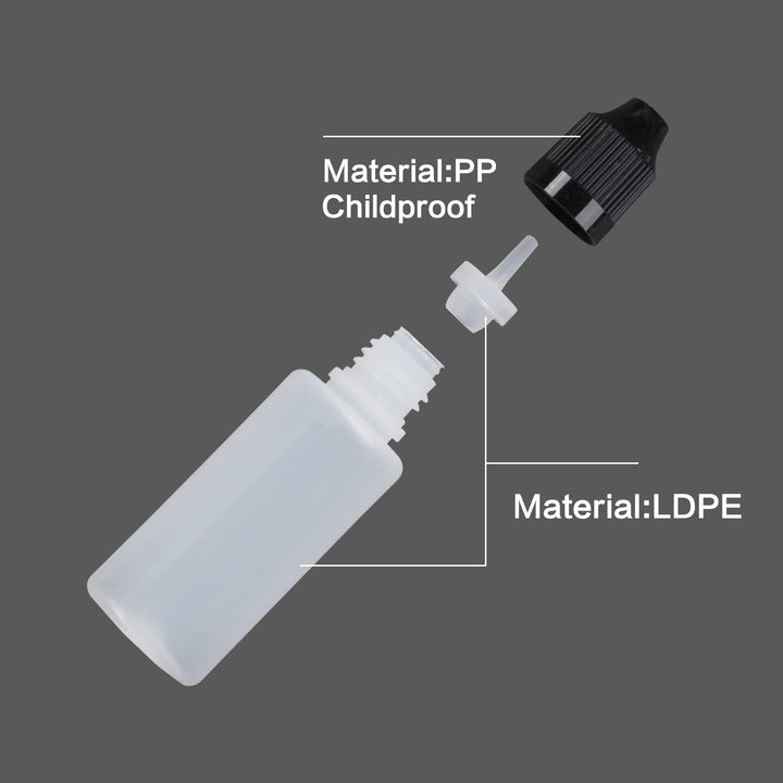 15ml LDPE Plastic Thin Tip Dropper Bottles, Small Empty Squeeze Dropper Bottles (50PCS, Black Caps), BPA Free