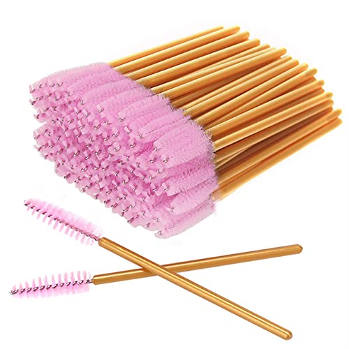 Gold/Pink-300Pcs: 300 Pack Mascara Wands Disposable Eye Lash Brushes Applicator For Eyelash Extensions Makeup Tool Bulk, Gold/Pink
