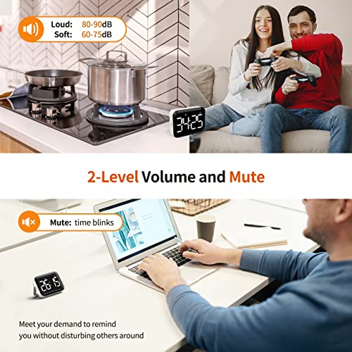 Magnetic Kitchen Timer for Cooking with Count Up Countdown, Digital Timer Battery Powered with Large Display, 2 Brightness and Volume Levels for Classroom, Teacher, Kids