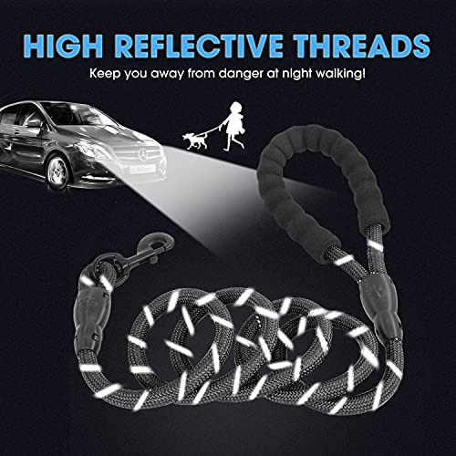 2/4/5/6 FT Dog Leash with Comfortable Padded Handle and Highly Reflective Threads for Small Medium and Large Dogs (5FT-1/2&#39;&#39;, Black)