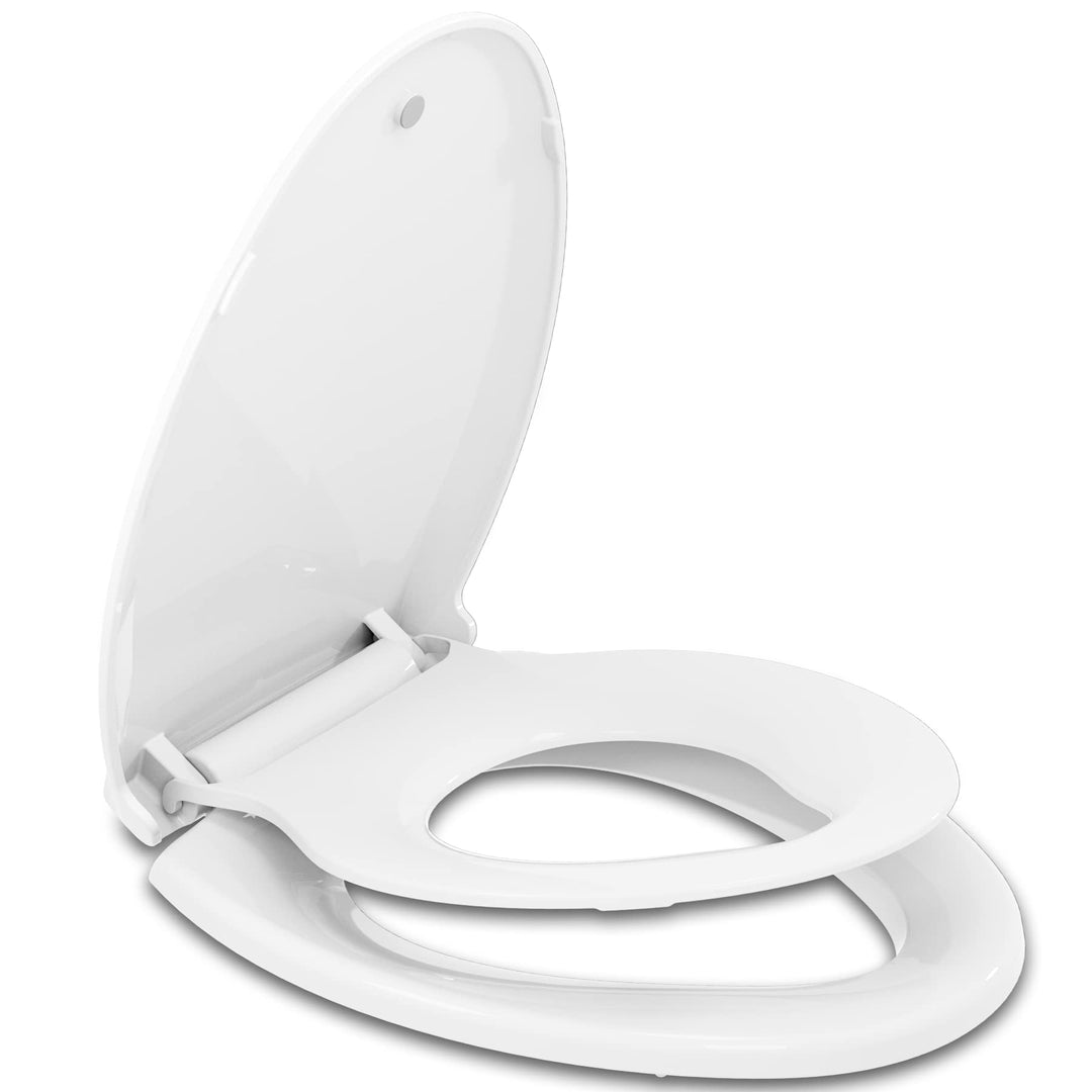 Potty Training Toilet Seat, Built-in Magnetic Seat, Lid with Cover, Never Loosen and Slow Close Convertible Toilet Seat for Kids, Adult and Child (White, Elongated)