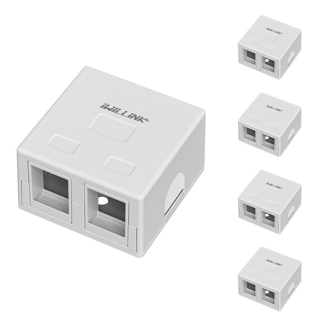 Iwillink 2-Port Keystone Jack Surface Mount Box, White 5-Pack