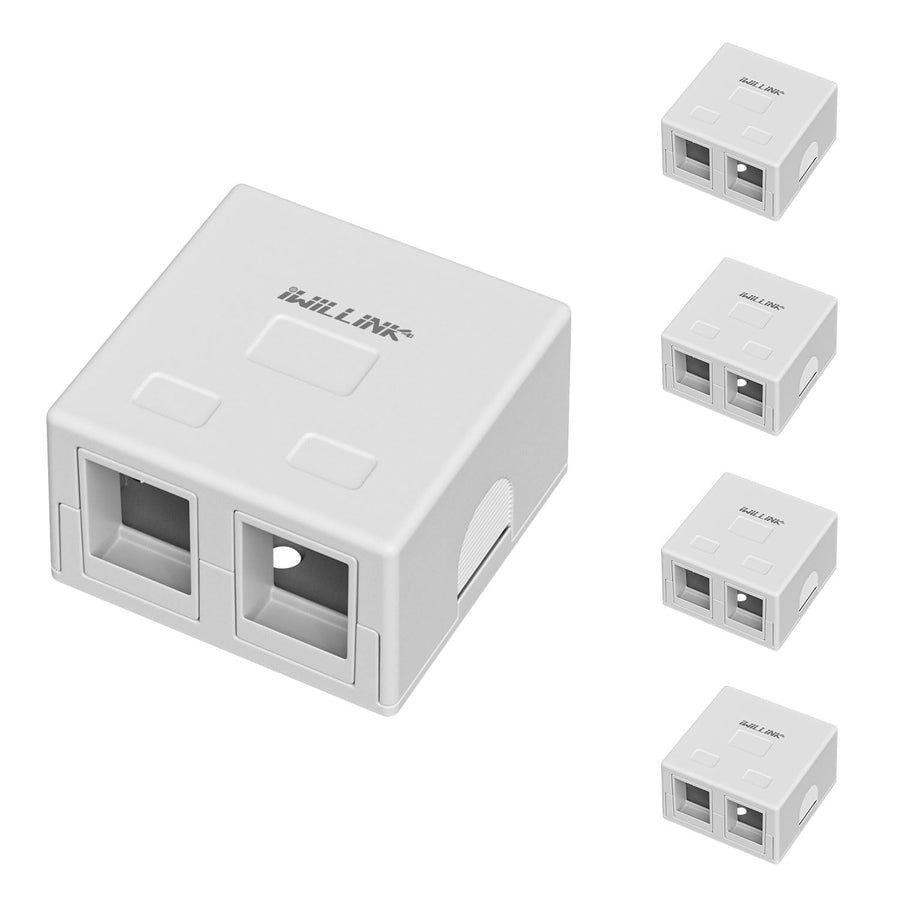 Iwillink 2-Port Keystone Jack Surface Mount Box, White 5-Pack
