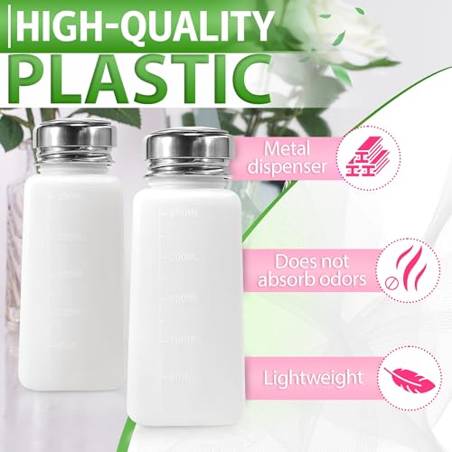 2Pcs Push Down Pump Dispenser Bottle - 250ml Nail Polish Remover Pump Bottle Dispenser Acetone Nail Polish Remover Dispenser Push Down with Lids - Eye Makeup Remover Liquid Dispenser Bottle