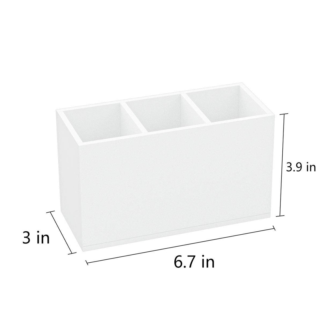 Acrylic Pen Holder 3 Compartments, White Pencil Organizer Cup for Countertop Desk Accessory Storage