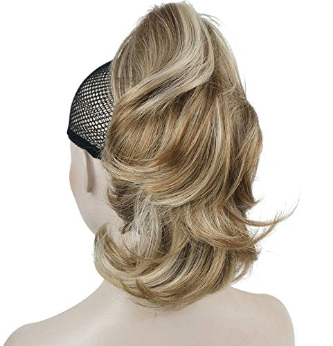 12 Dual Use Straight Curly Styled Clip In Claw Ponytail Hair Extension Synthetic Hairpiece 125g with a jaw/claw clip (H16-613 Blonde with Highlights)
