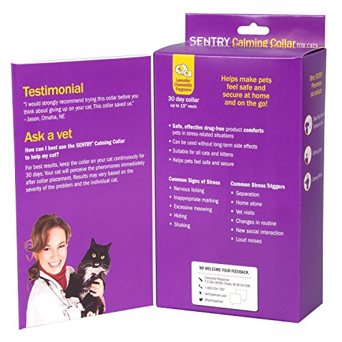 SENTRY Calming Collar for Cats, Up to 15-Inch Neck, Includes Three Cat Calming Collars, Lavender Chamomile Fragrance