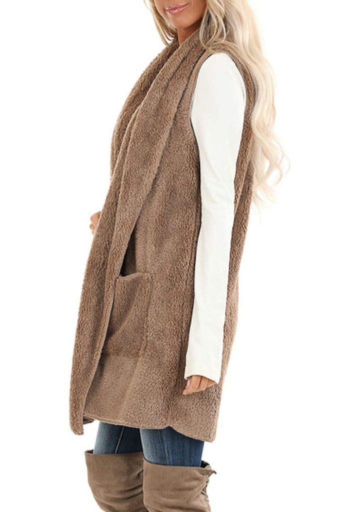 ReachMe Sherpa Vest Womens Open Front Long Vest for Wom