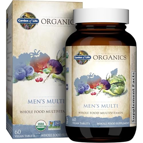 Organics Whole Food Multivitamin for Men, 60 Tablets, Vegan Mens Vitamins and Minerals for Mens Health and Well-Being, Certified Organic Vegan Mens Multi