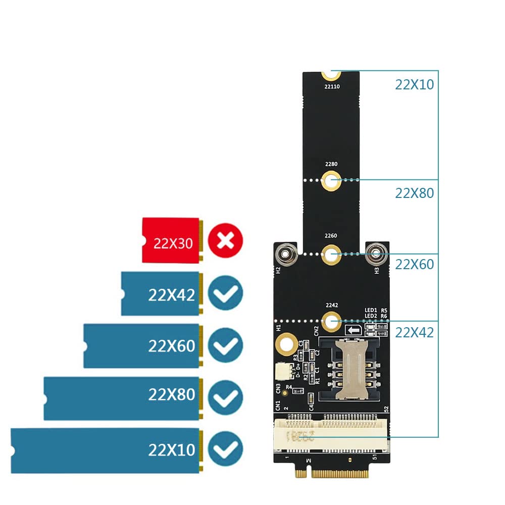 HLT Mini PCI-E to M.2(NGFF) Key M Adapter with SIM Card