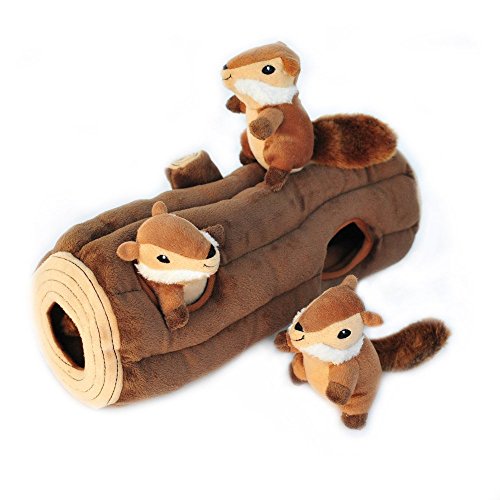 Burrow- Interactive Dog & Puppy Toys for Boredom, Stimulating Pet Products to Keep them Busy, Hide & Seek Plush Dog Puzzles, Squeaky Toy for Enrichment, For Small & Medium Dogs- Chipmunk Log