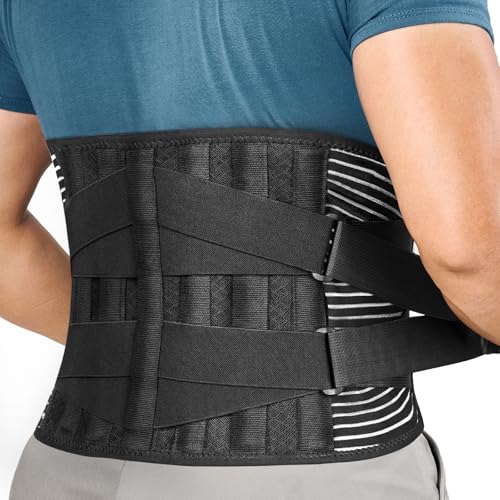 Back Braces for Lower Back Pain Relief with 6 Stays, Breathable Back Support Belt for Men/Women for work , Anti-skid lumbar support belt with 16-hole Mesh for sciatica(L)
