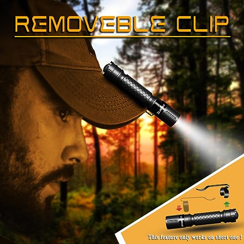 Mini Flashlight 3 Modes Small Flashlights LED Powerful High Lumens Tactical Pen Light with Clip,Slim Portable Pocket Compact Torch for Emergency Inspection AAA Battery Water-Resistant (3.4 &amp; 5.2 inch)