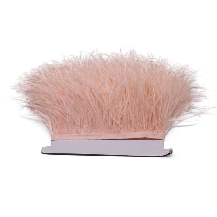 2 Yards Natural Fluffy Ostrich Feathers Trims Fringe Ribbon for Dress Sewing Crafts Wedding Decorations (champagne)