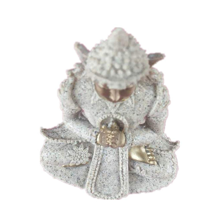 Buddha Statue for Home Office Tabletop, Thai Shakyamuni Sitting Statue with Bronze Finish, 4.3” Minimalist Sandstone Buddha for Zen Decor, Meditation Decor