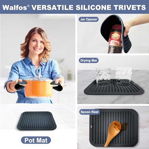 Silicone Trivets for Hot Pots and Pans - 446°F Heat Resistant Hot Pads for Kitchen Counter- 4 Pcs Multi-Purpose &amp; Versatile Trivet Mat - Long-Lasting &amp; Flexible Silicone Hot Pad(Black)