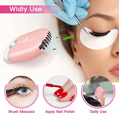 Lash Fan Mini Portable Eyelash Fan Handheld Lash Fan Dryer for Eyelash Extensions Rechargeable USB C Eyelash Dryer Air Cooling Blower Fan with Built in Sponge Lash Extension Application