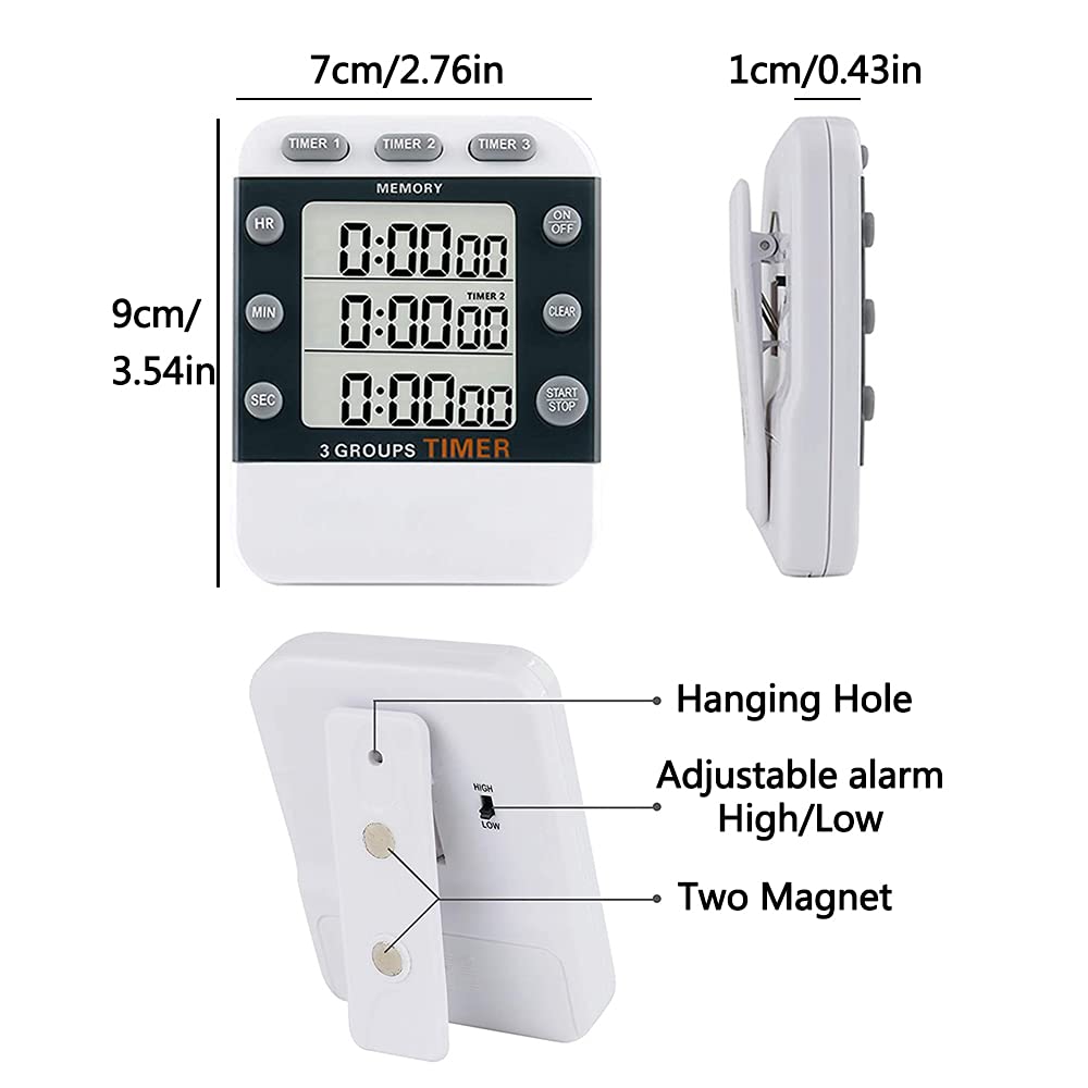 Digital Dual Kitchen Timer, 3 Channels Count UP/Down Timer, Triple Cooking Timer, Large Display, Loud Volume Alarm with Magnetic Back, Stand, Battery Included (M382)