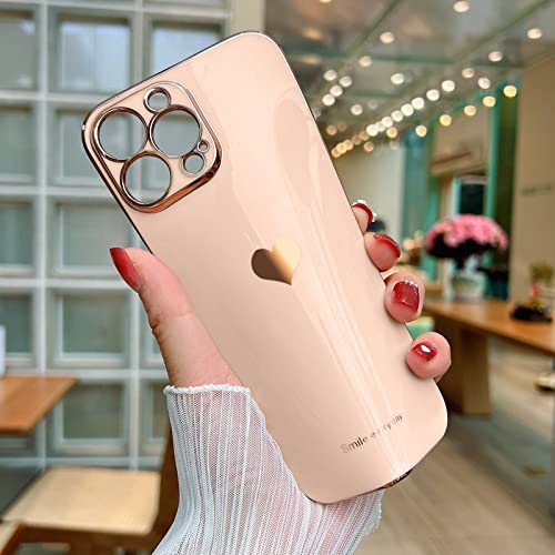 for iPhone 12 Pro Case for Women Girl Cute Love-Heart Luxury Bling Plating Soft Back Cover Raised Full Camera Protection Bumper Silicone Shockproof Phone Case for iPhone 12 Pro, Pink